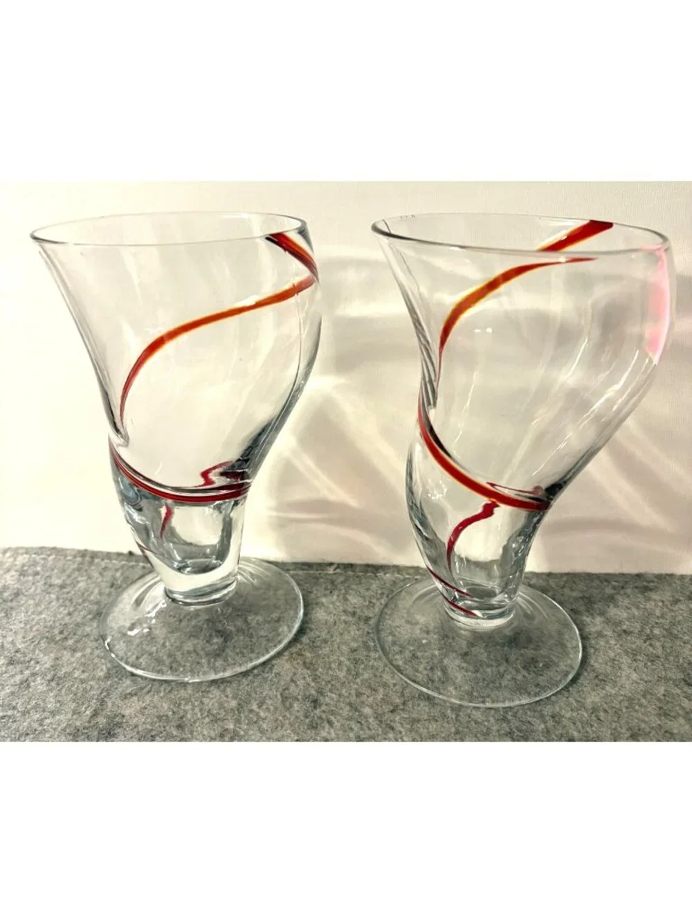Set of 2 Pier 1 Vintage Red Tornado Swirl Parfait Glasses  6.5